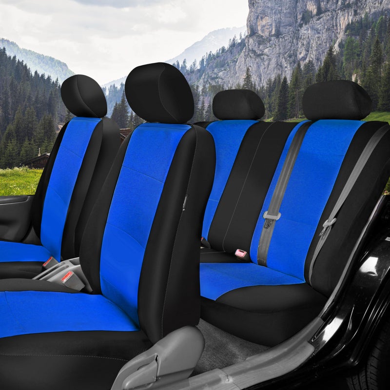 FH Group Waterproof Neoprene Car Seat Covers Full Set â€“ Universal Fit Front & Split Bench Rear Seat Covers, Airbag Compatible Automotive Seat Protectors for Cars, SUVs & Vans, Blue - Image 2